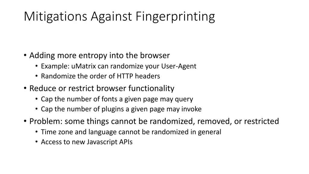 mitigations against fingerprinting