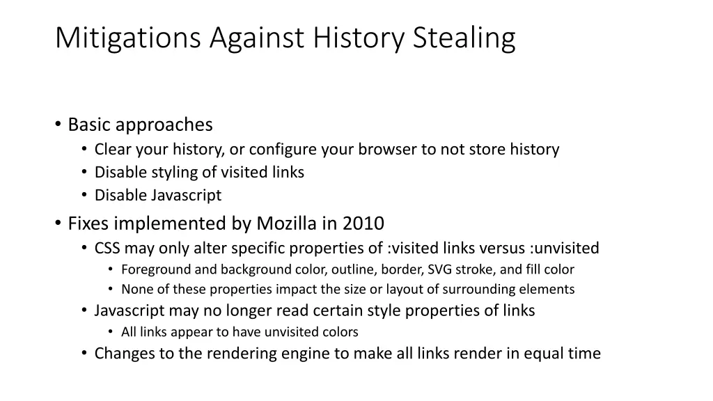 mitigations against history stealing