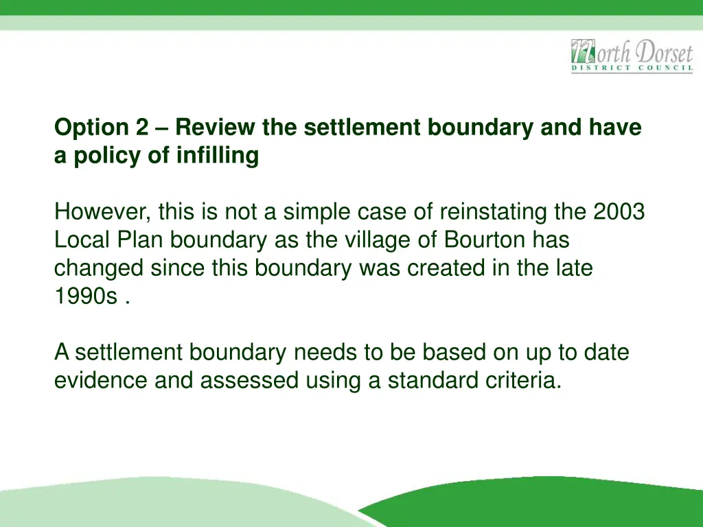 option 2 review the settlement boundary and have