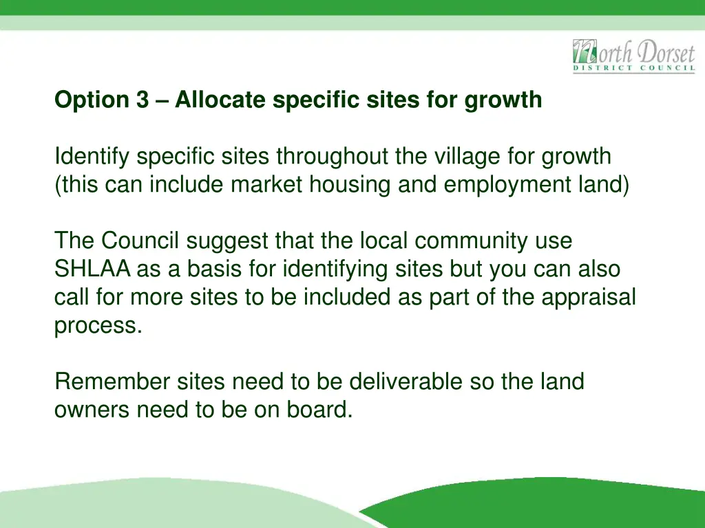 option 3 allocate specific sites for growth