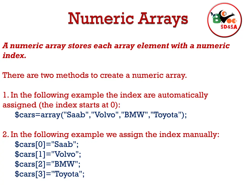 a numeric array stores each array element with