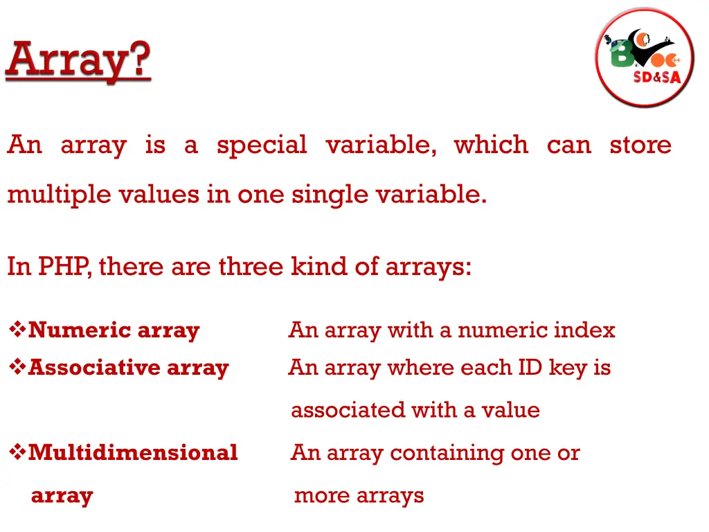 an array is a special variable which can store