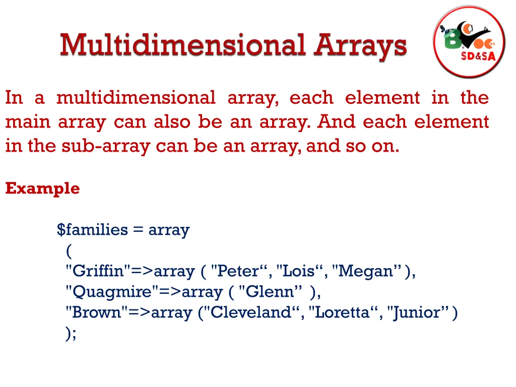 in a multidimensional array each element