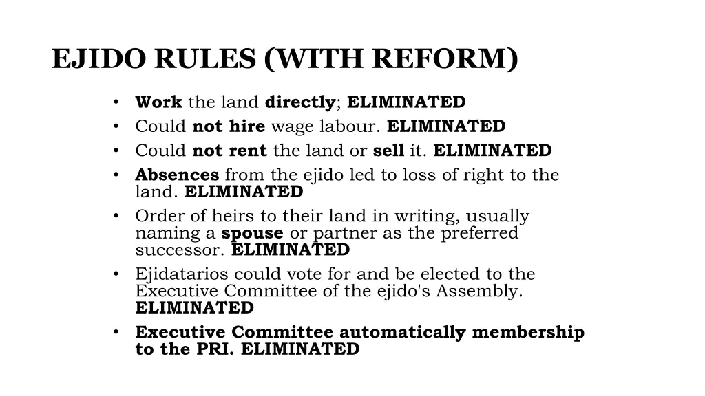 ejido rules with reform