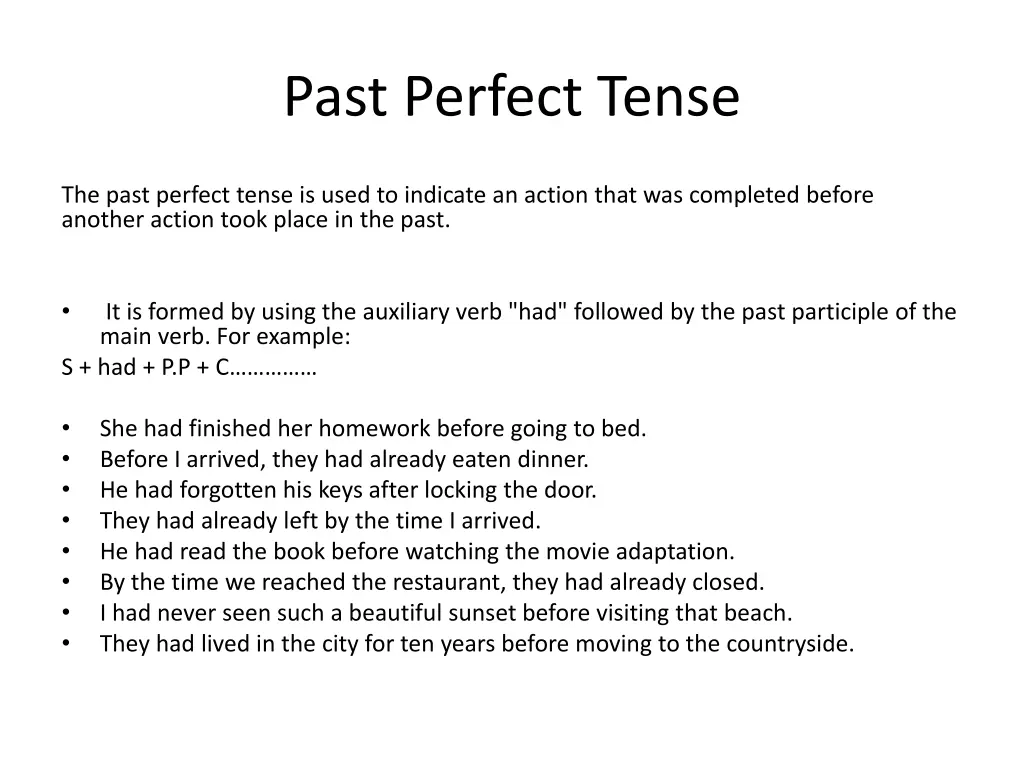 past perfect tense