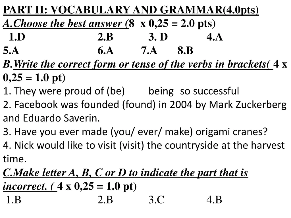 part ii vocabulary and grammar 4 0pts a choose