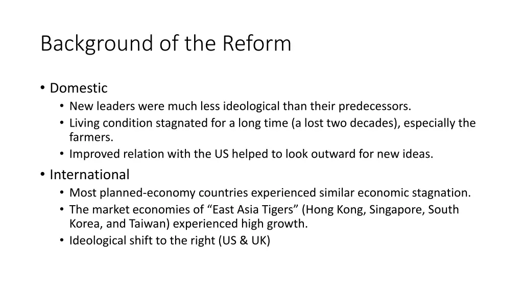 background of the reform