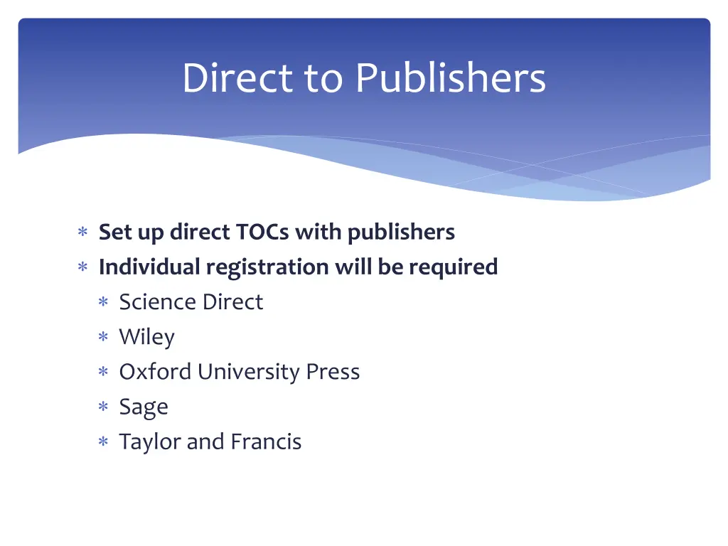 direct to publishers