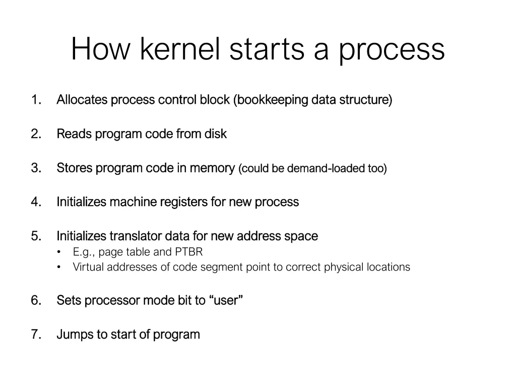 how kernel starts a process