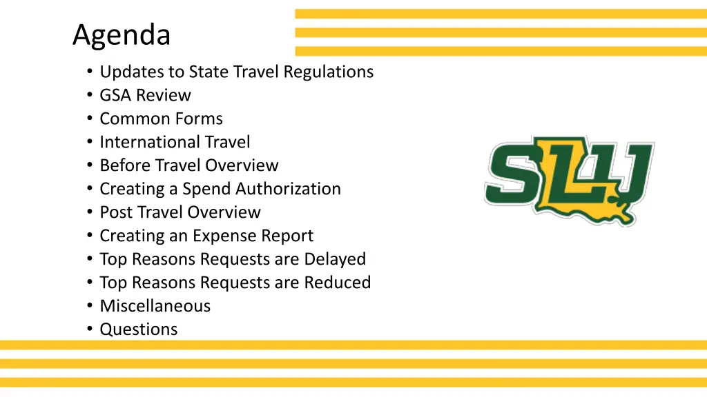 agenda updates to state travel regulations