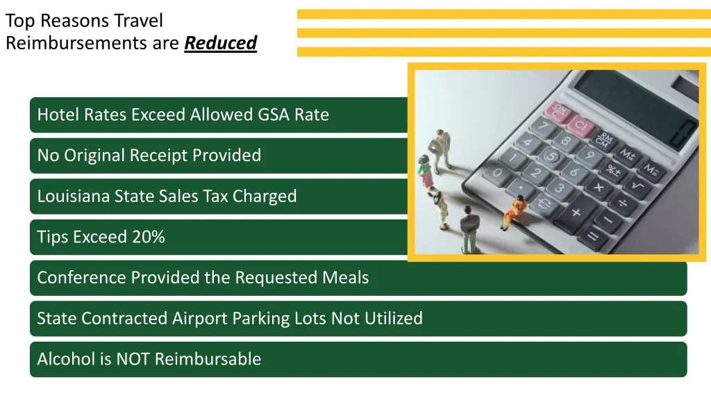 top reasons travel reimbursements are reduced