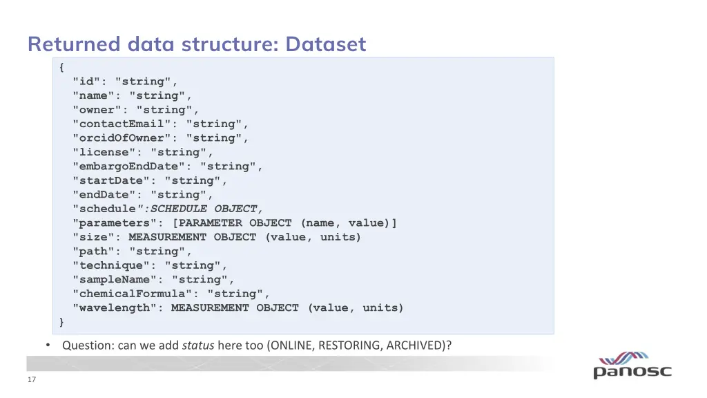 returned data structure dataset id string name