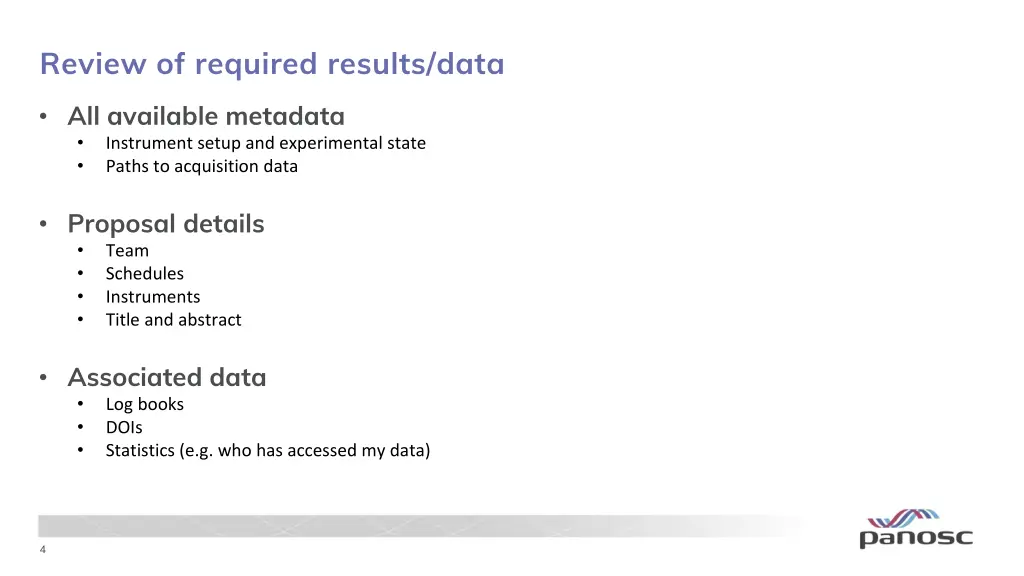 review of required results data