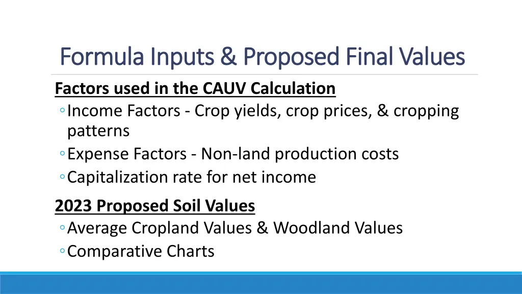 formula inputs proposed final values formula