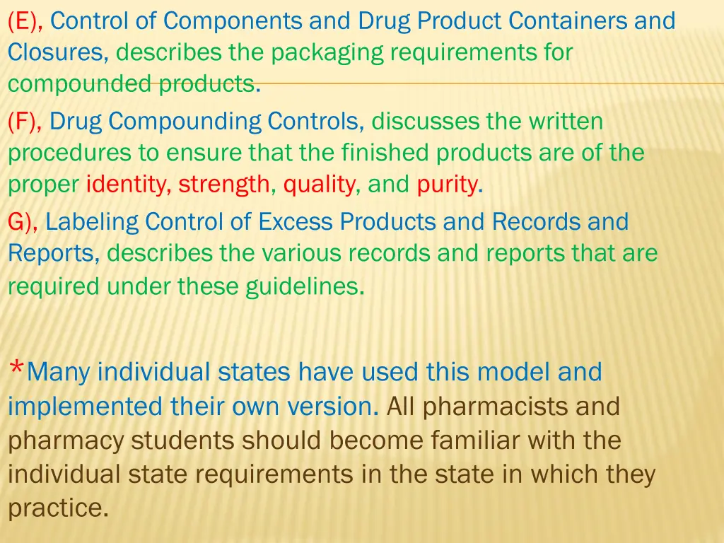 e control of components and drug product