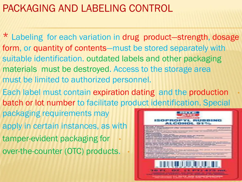 packaging and labeling control