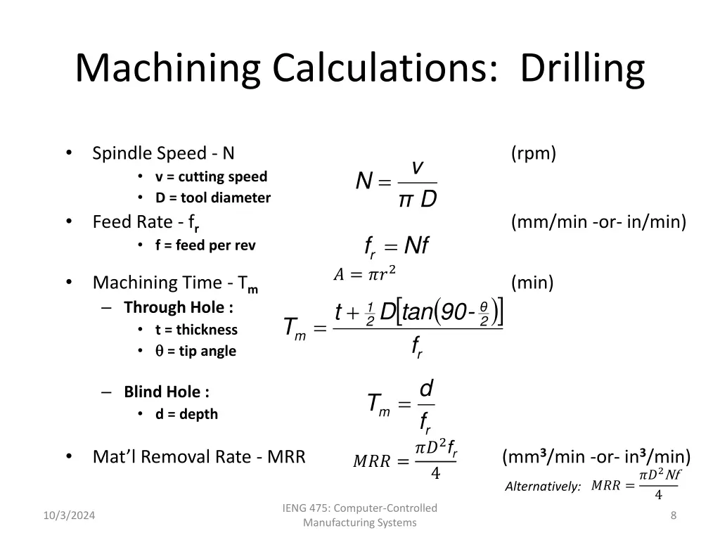 machining calculations drilling