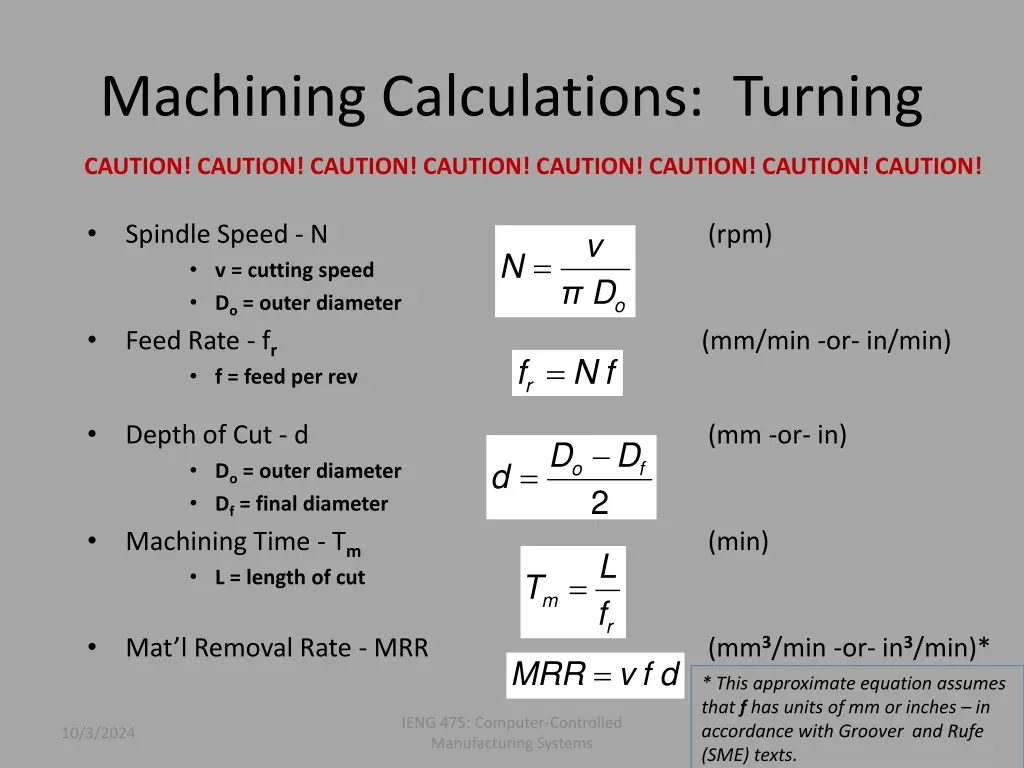 machining calculations turning 1