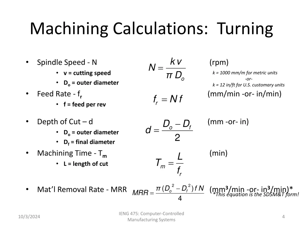 machining calculations turning