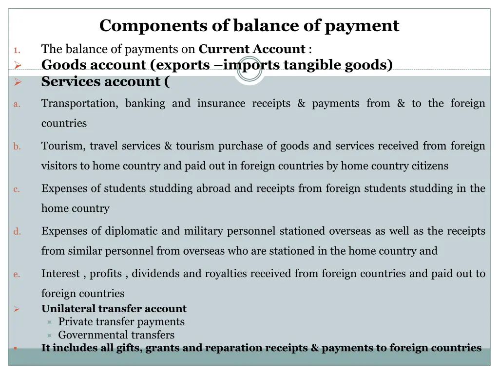 components of balance of payment