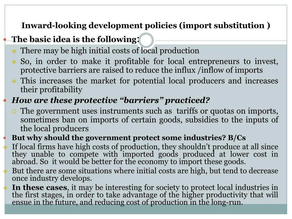 inward looking development policies import