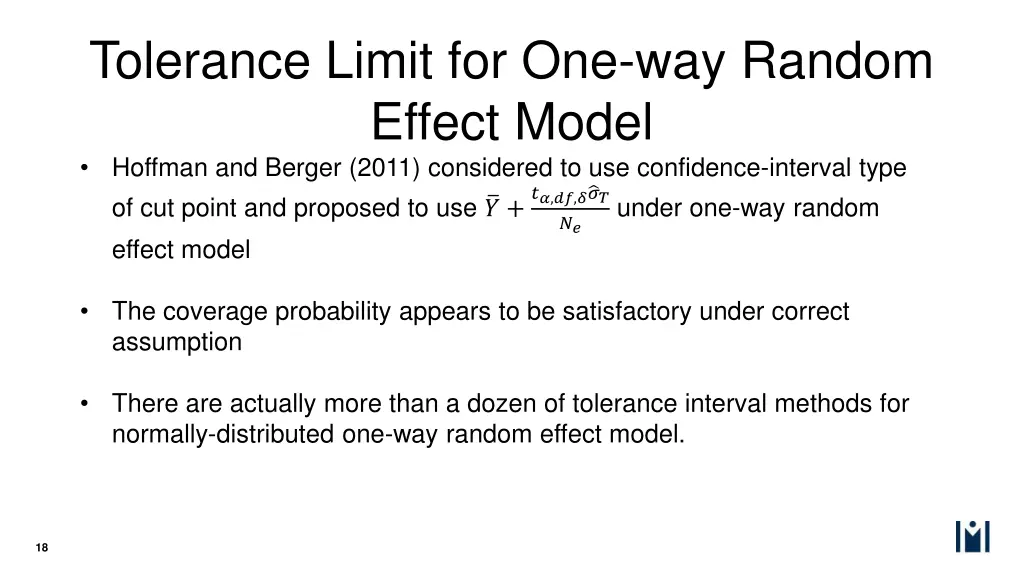 tolerance limit for one way random effect model