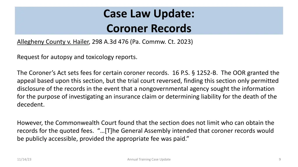 case law update coroner records