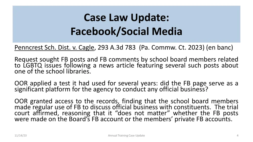 case law update facebook social media