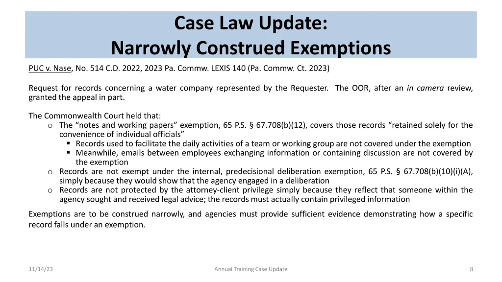 case law update narrowly construed exemptions