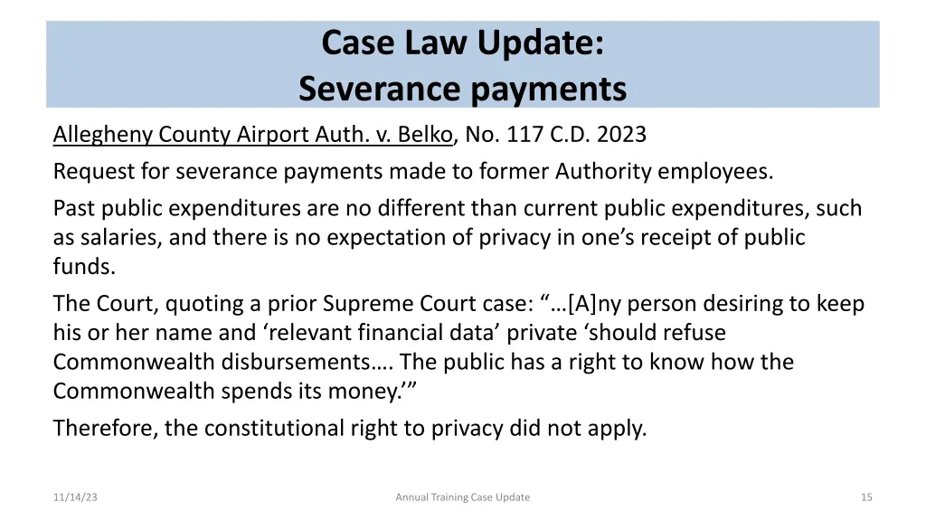 case law update severance payments