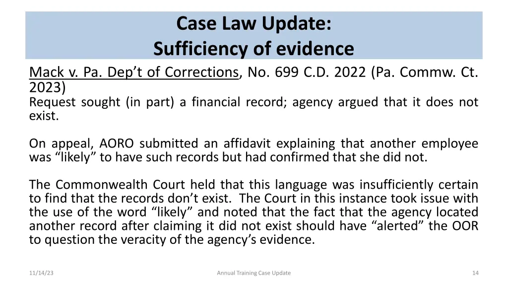 case law update sufficiency of evidence