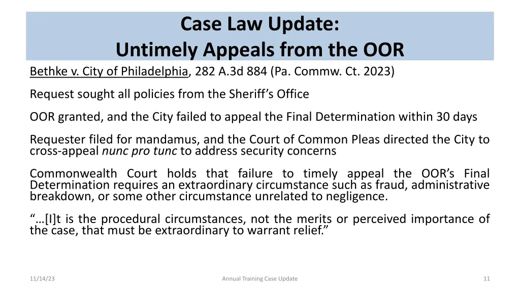 case law update untimely appeals from