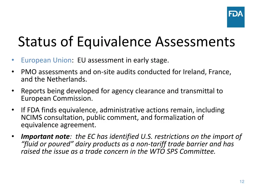 status of equivalence assessments 1