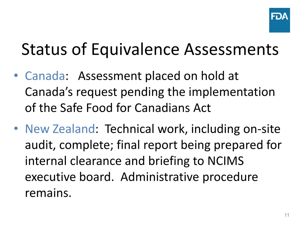 status of equivalence assessments