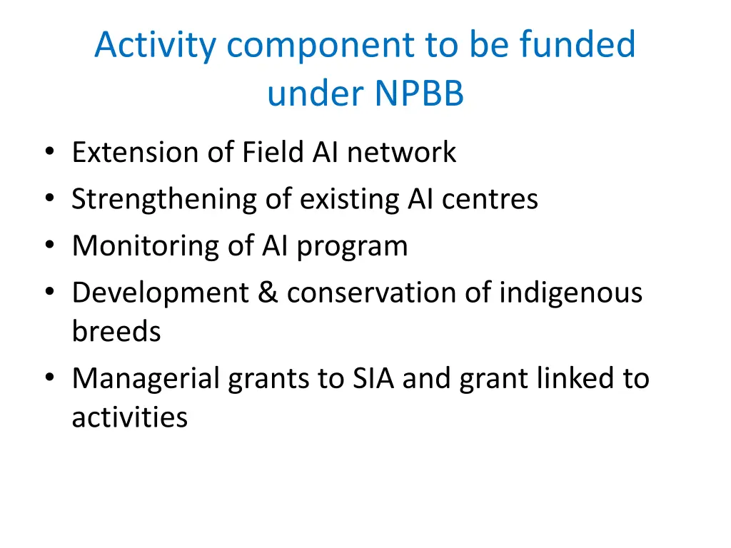 activity component to be funded under npbb