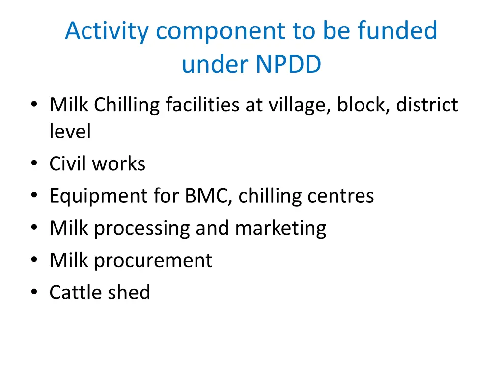 activity component to be funded under npdd