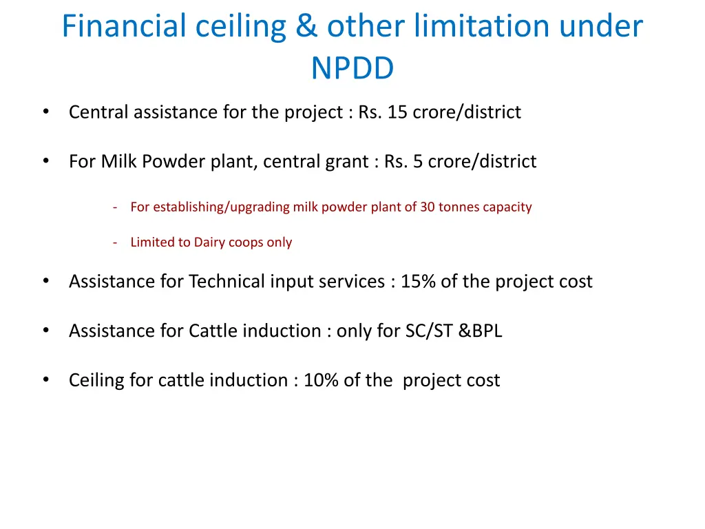 financial ceiling other limitation under npdd