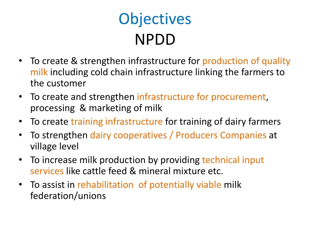 objectives npdd