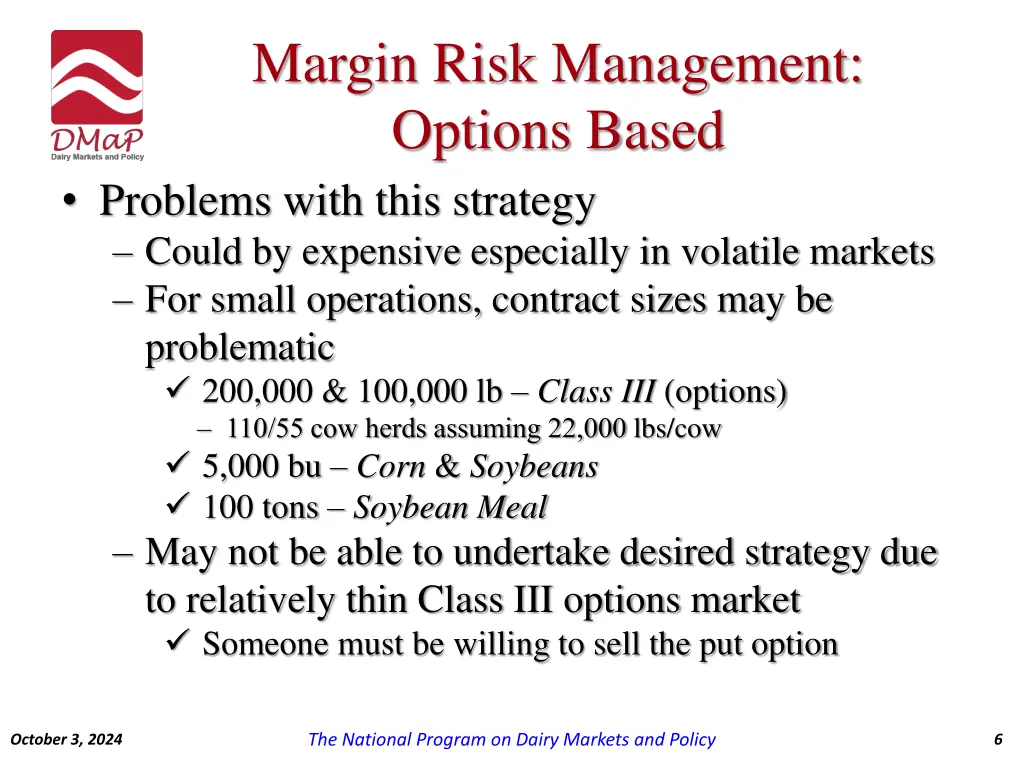 margin risk management options based problems