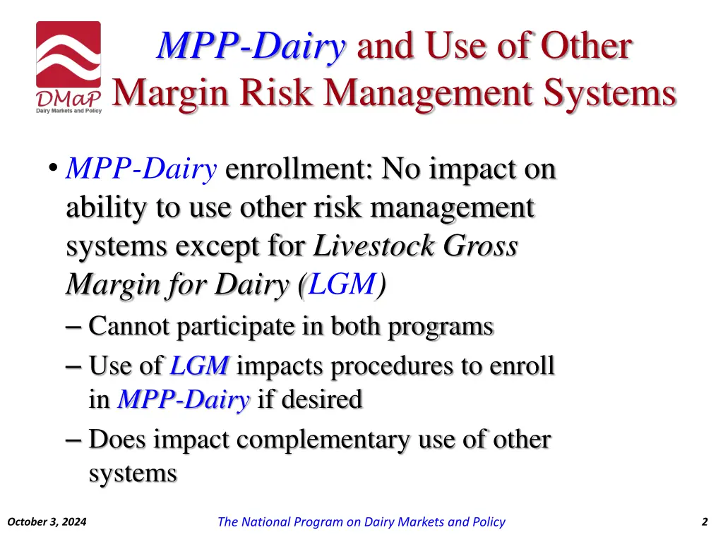 mpp dairy and use of other margin risk management