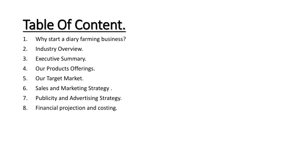 table of content table of content