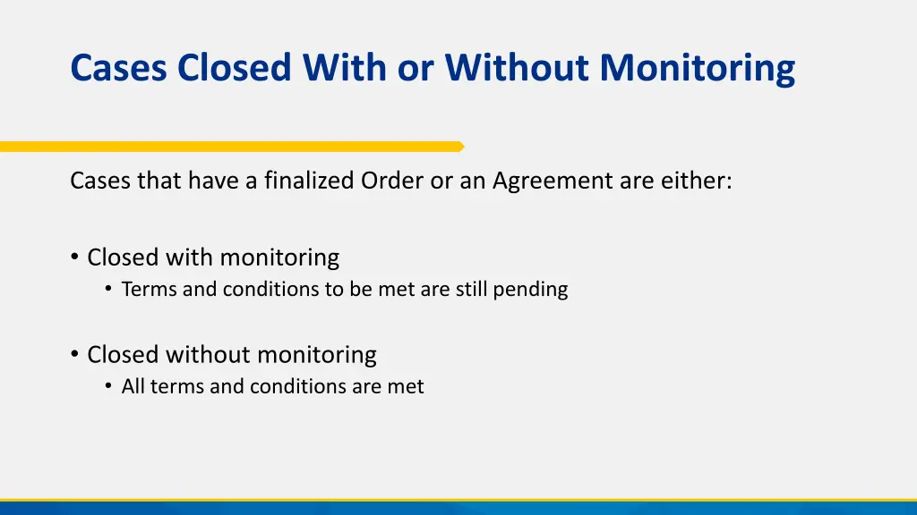 cases closed with or without monitoring