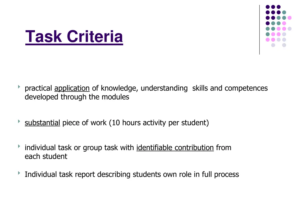 task criteria