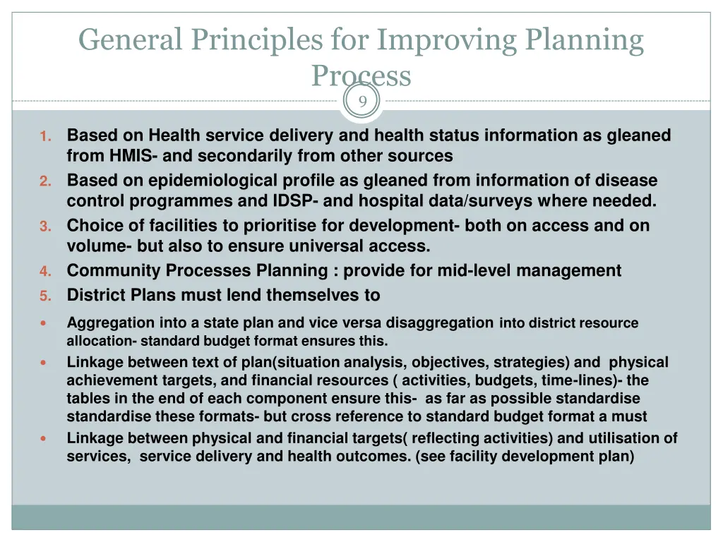 general principles for improving planning process