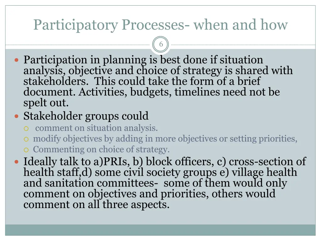 participatory processes when and how