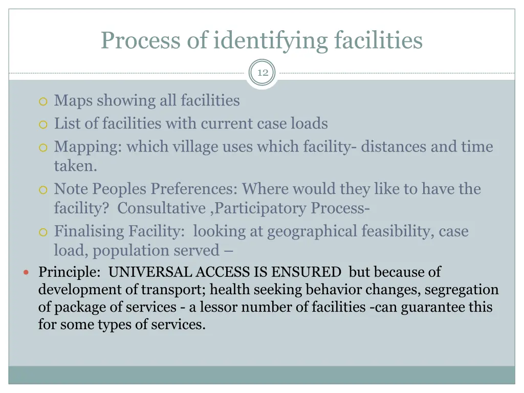 process of identifying facilities 1