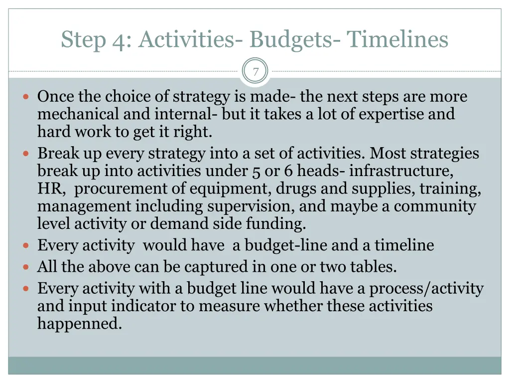 step 4 activities budgets timelines