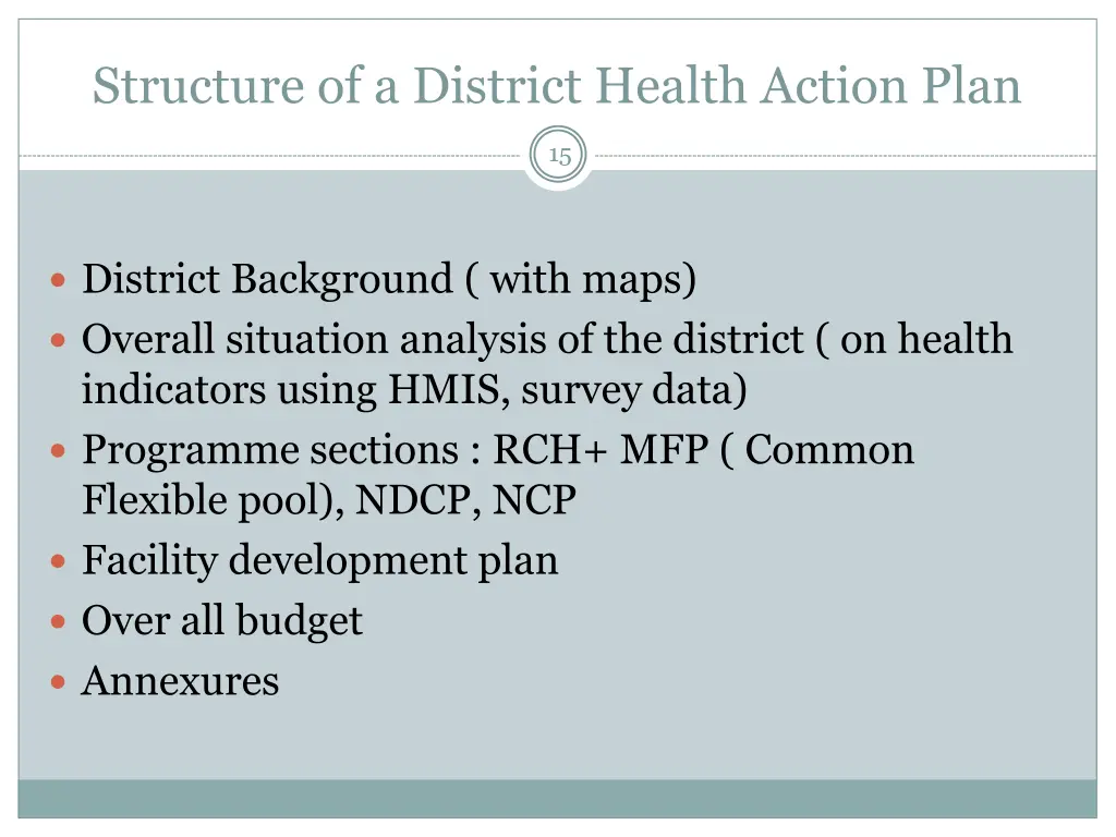 structure of a district health action plan