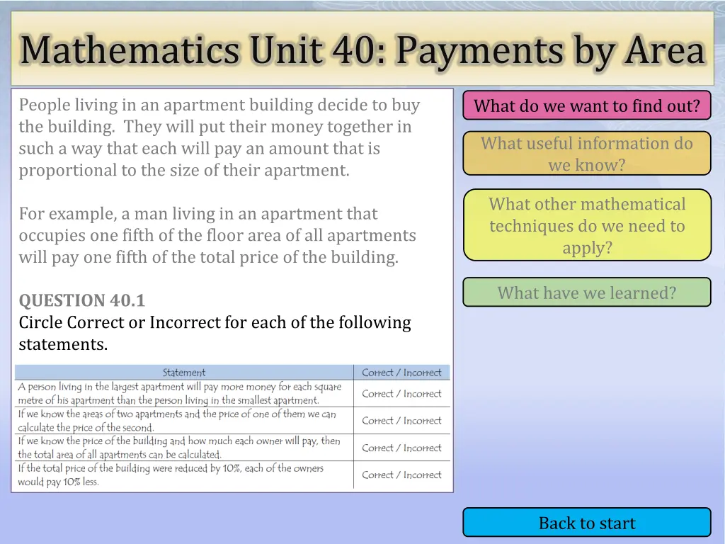 mathematics unit 40 payments by area 1