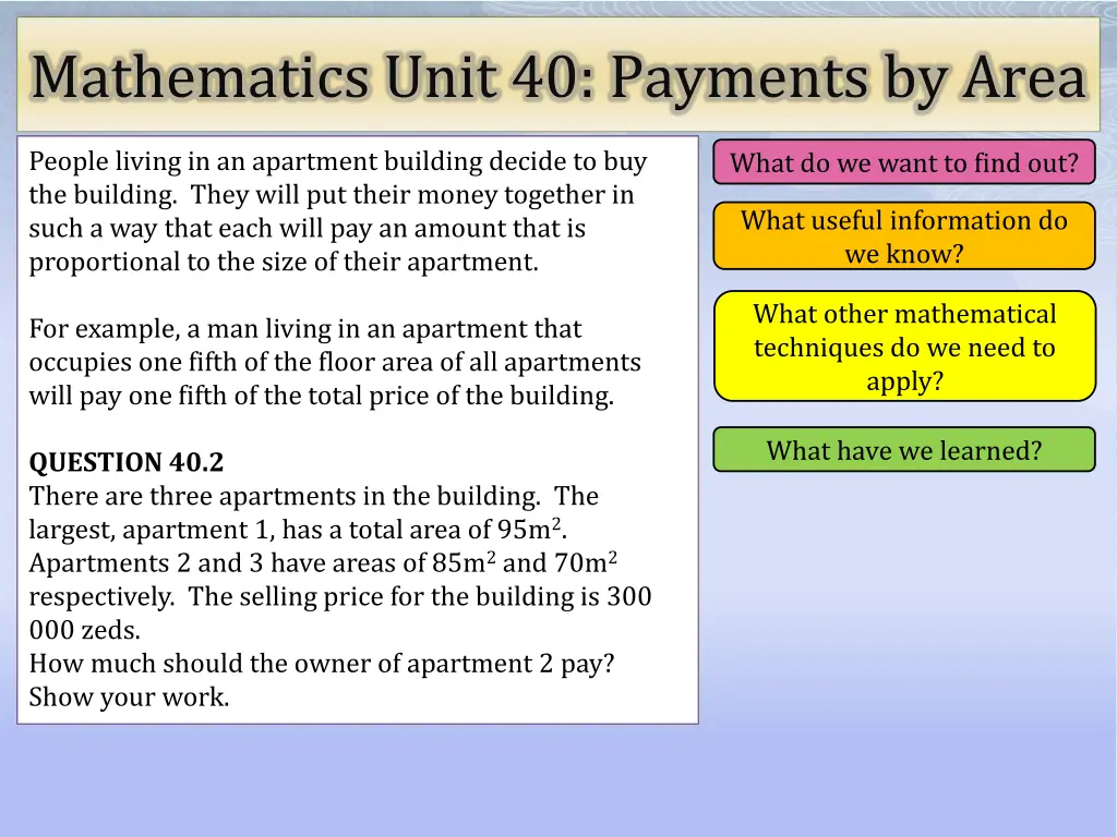 mathematics unit 40 payments by area 5